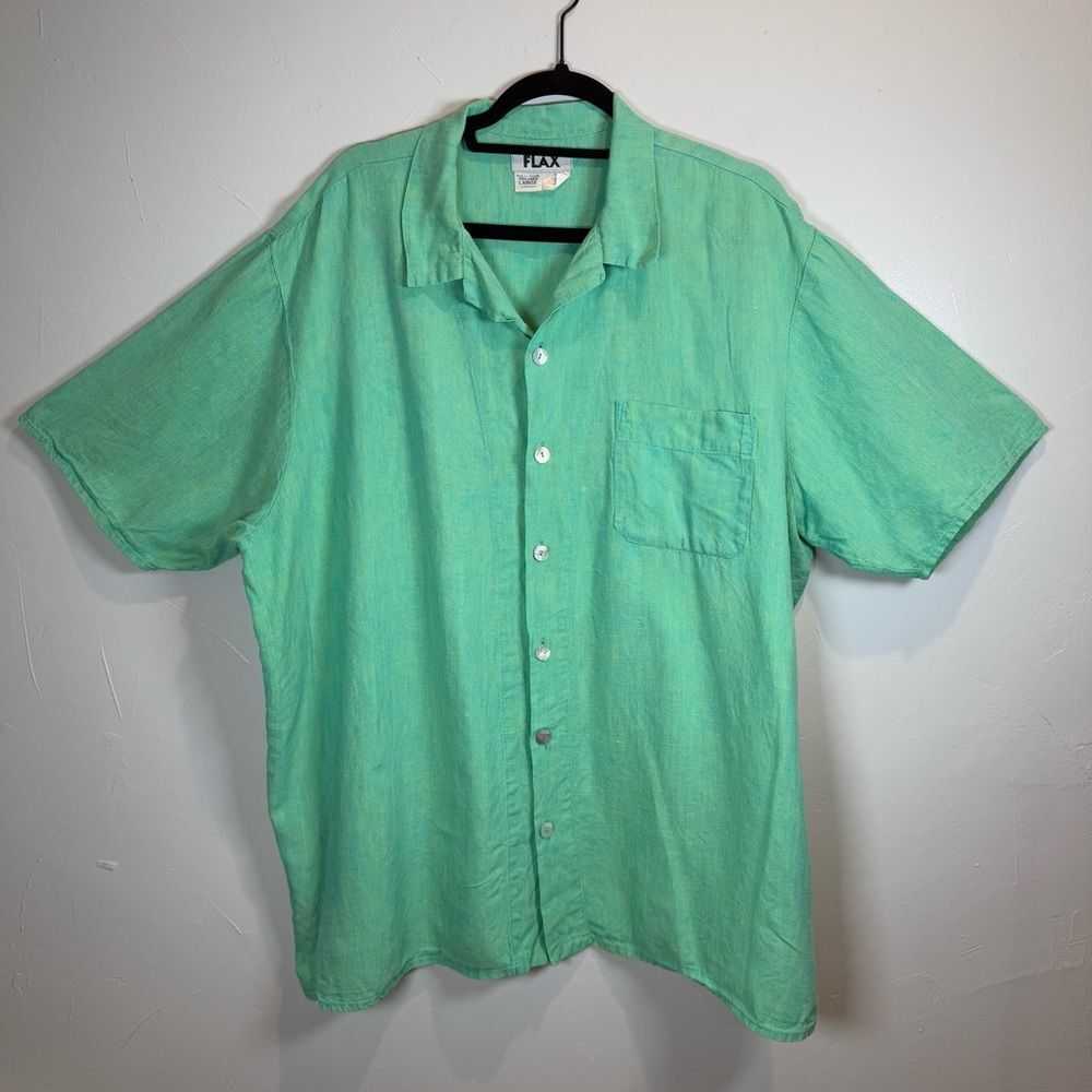 Flax Men's Shirt Green Linen Men's Size Large